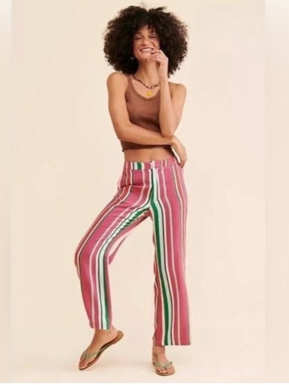 NWT Free People Pink, Green & White Striped Ankle Pants